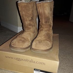 UGG rainbow zipper chestnut in color mid calf boot